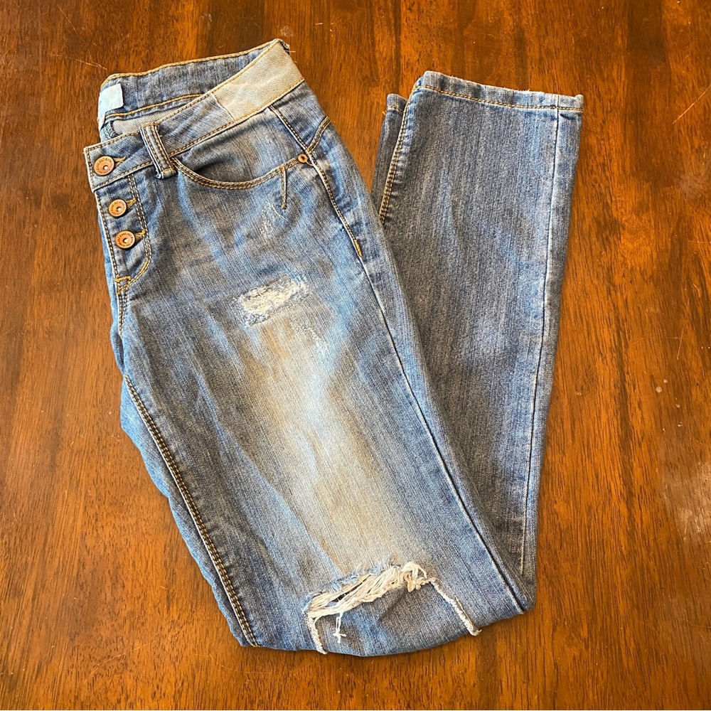 Distressed Straight Leg Jeans - Size 3